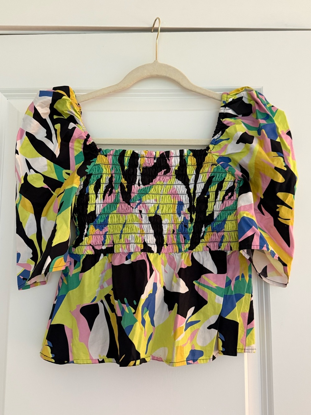 CROSBY by Mollie Burch Multicolor Puff-Sleeve Smocked Top